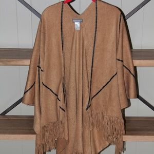 Camel colored kimono/cape with black detail